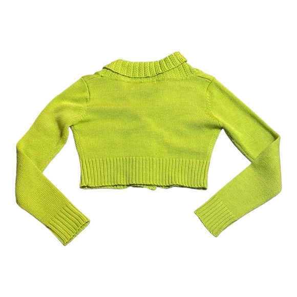 MisoMiso Y2K Vintage Cropped Cardigan Embroidered Beaded S Wool Blend Chartruese - Picture 2 of 4